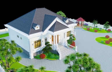 Thiết kế biệt thự 1 tầng nhà vườn tân cổ điển 